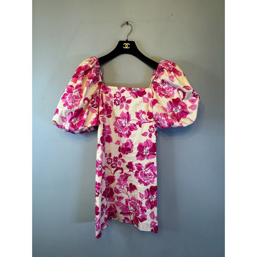 Women's Mango Puff Sleeve Pink Floral Off-Shoulder Mini Dress Size 4